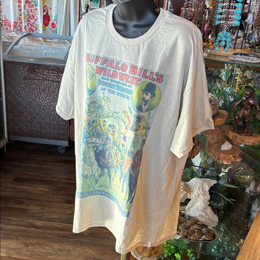 Custom  Cream Short Sleeve Tee with Buffalo Bill's Wild West Graphic - Picture 2 of 3